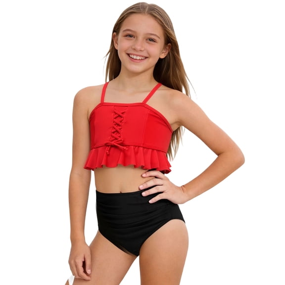 Piuwrlz Red Swimsuit Teen Girls Swimming Suit Two Piece Bikini Red Size 13 Years