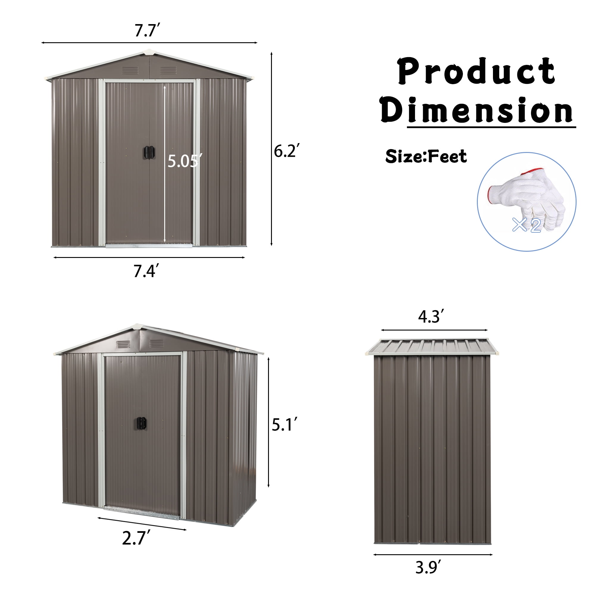 8FT x 4FT Outdoor Metal Storage Shed with Sliding Door and Foundation for Backyard, Patio