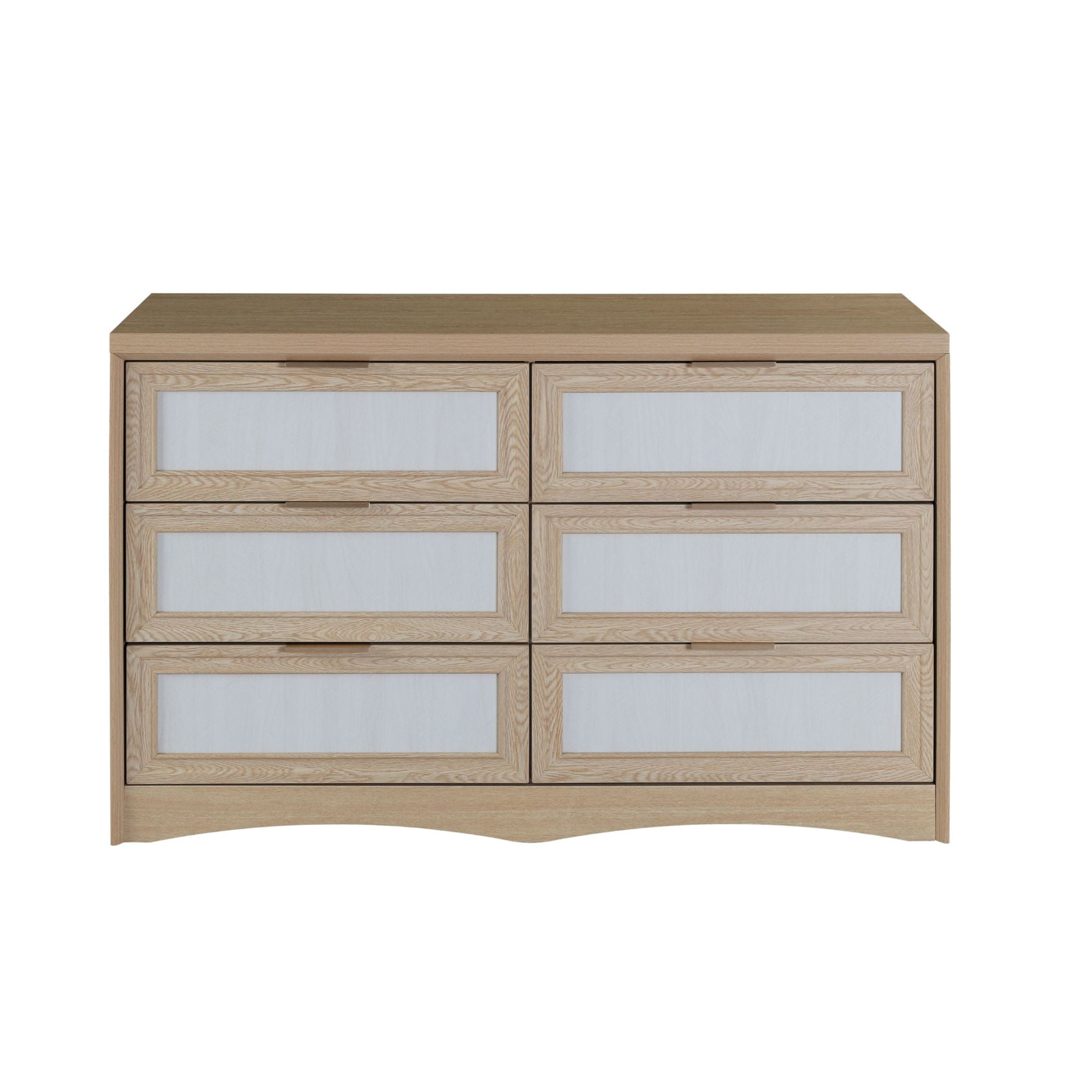 GDF Studio 47.24" Farmhouse Dresser with 6 Drawers, Wide Storage Cabinet, Light Oak+White