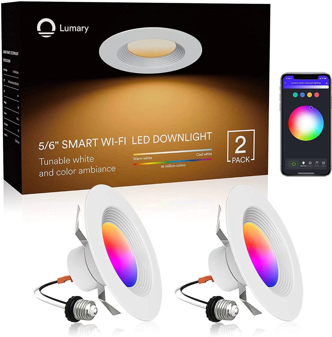 1 Prime + 1 Minor Light Smart 5/6 Inch LED Recessed Lights Compatible with Alexa and Google Assistant by Ankee No Hub Required E26 Base Recessed Lighting Kit Group Downlight Controlled in Unison