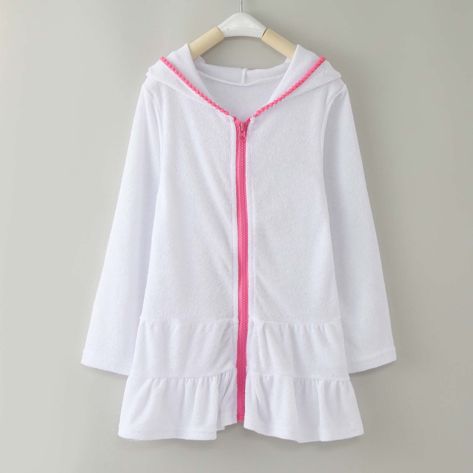 Toddler Girl Dress Kids Zip Up Long Sleeve Solid Hooded Absorbent