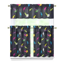 Kitchen Curtains 36 Inch Short - 3 Panel Set with Cute Cat Paw Pattern, Rod Pocket Window Curtain, 100% Polyester for Pet Lovers Farmhouse, Cafe, Kitchen, Bedroom, Easy Wash