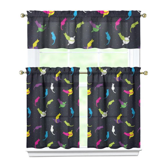 Kitchen Curtains 36 Inch Short - 3 Panel Set with Cute Cat Paw Pattern, Rod Pocket Window Curtain, 100% Polyester for Pet Lovers Farmhouse, Cafe, Kitchen, Bedroom, Easy Wash