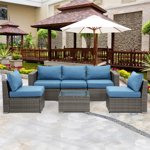 Modular Wicker Patio Sectional Sofa, 6 Piece Wicker Outdoor Furniture