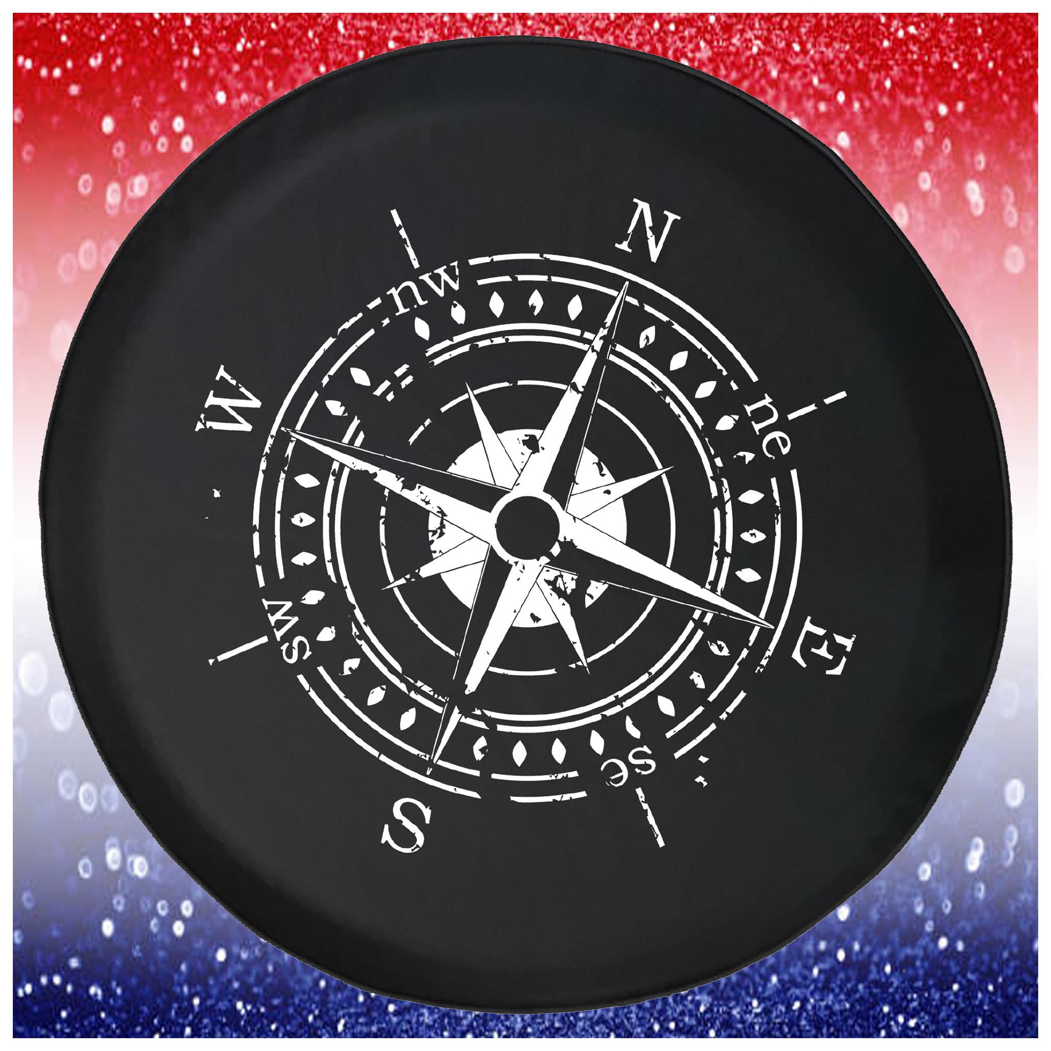 Large Spare Tire cover Nautical Compass Travel Black 35 Inch