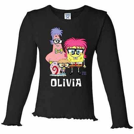 Personalized SpongeBob SquarePants Wigs Girl's Black Ruffle Long Sleeve Tee