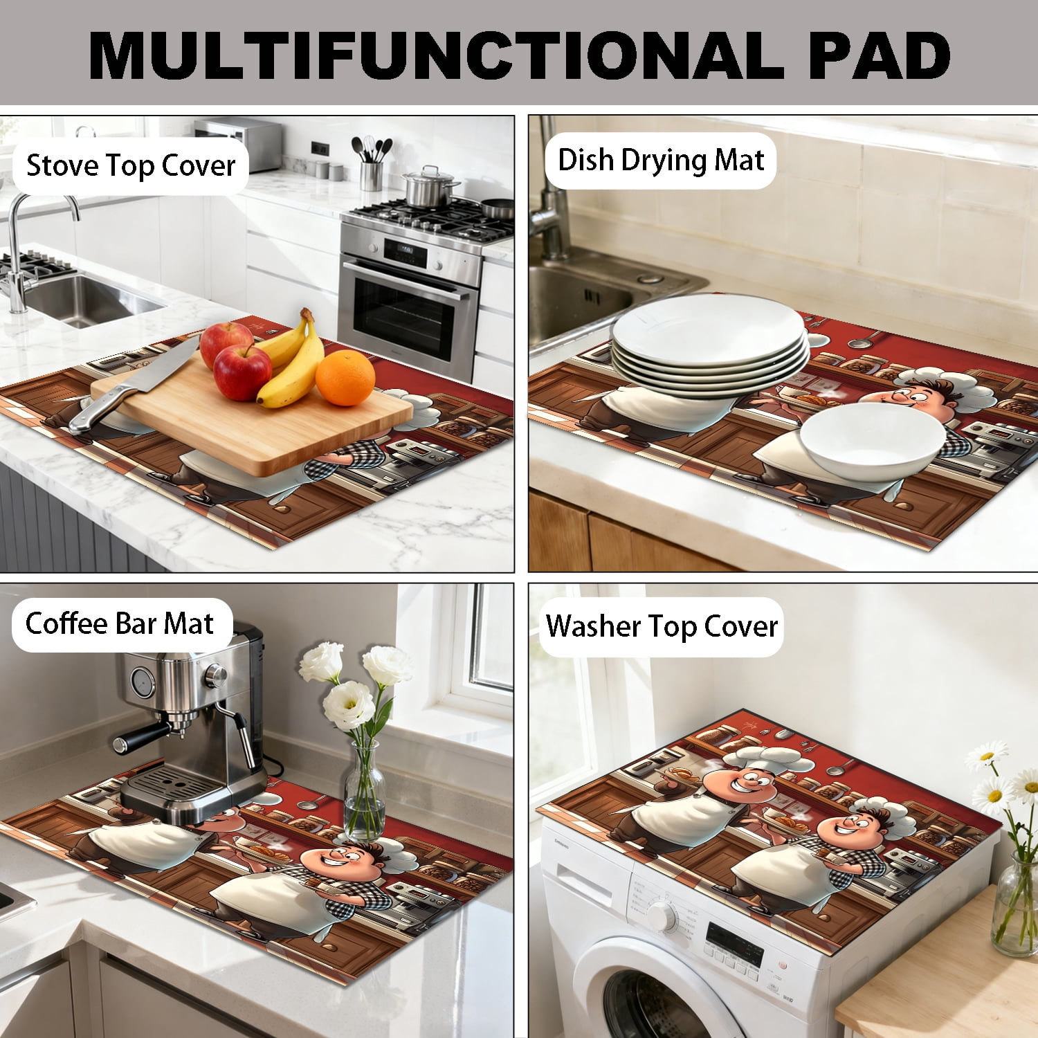 Multi-Design Silicone Stove Cover for Glass/Electric Stoves - 3-in-1 Heat-Resistant Protector Mat, Non-Slip Drying Rack 28"x20"