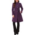 thumbnail image 2 of INSPIRE CHIC Pea Coat for Women Winter Stand Collar Button Down Mid Long Coats Outerwear with Belt S Deep Purple, 2 of 6