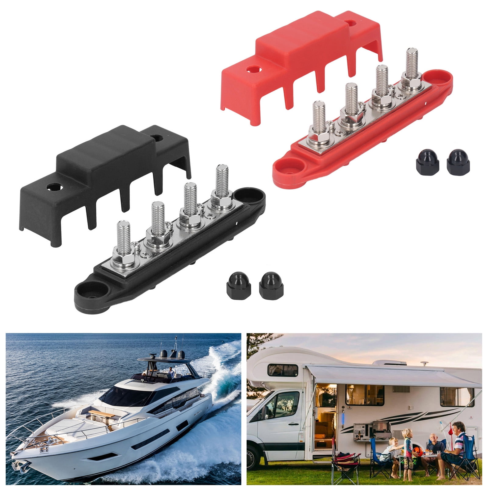 48V 250A Power Distribution Block, M8 Terminals for Car, RV, Boat Wiring, Durable ABS  Brass