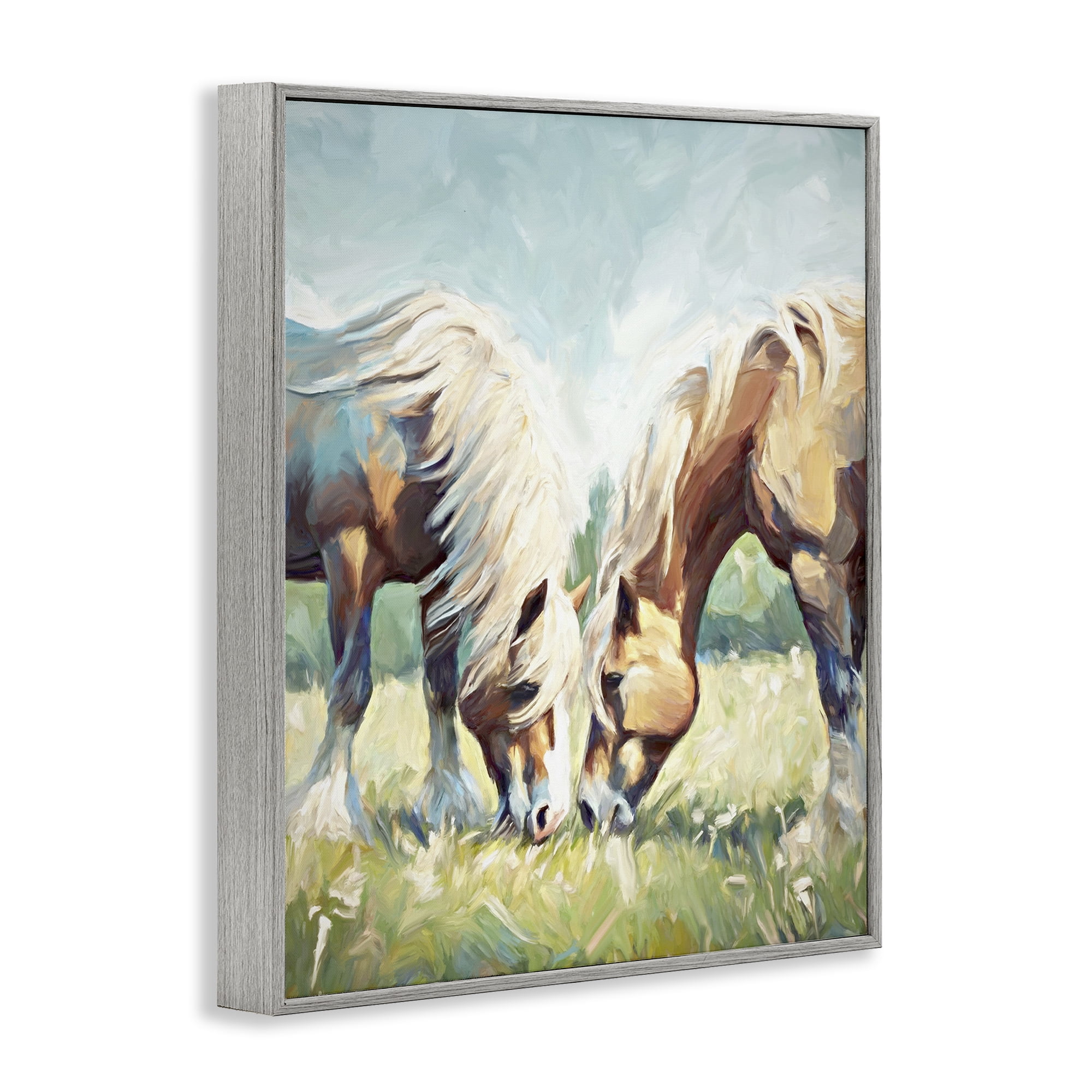 Stupell Industries Horses Grazing Together Animals & Insects Painting Gray Framed Art Print Wall Art, 24 x 30