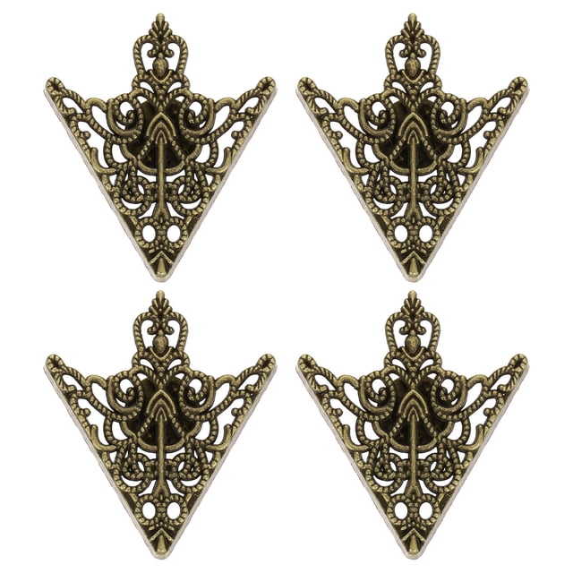 2 pares de pines de cuello de triángulo hueco para hombres, broches de triángulo floral retro para la decoración de ropa de traje de hombres y mujeres, bronce antiguo