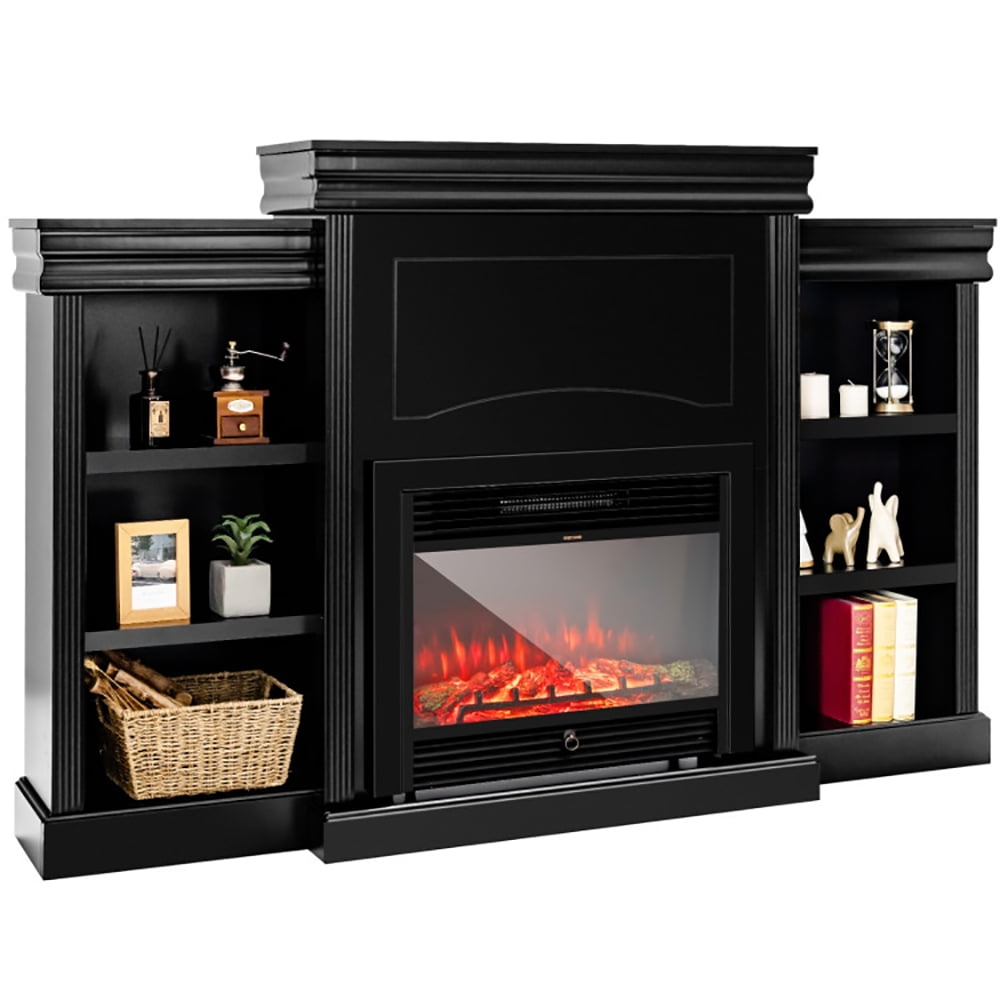 Finihen TV Stand, TV Cabinet, 70 Inch Modern Fireplace Media Entertainment Center with Bookcase, Media Entertainment Center with Storage, for Living Room, Bedroom, Black