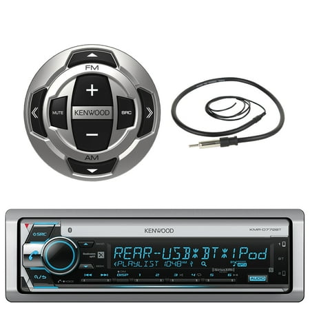 Kenwood Single DIN Marine Boat Yacht USB CD Player Bluetooth Stereo Receiver, Kenwood Wired Remote, 22