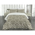 thumbnail image 3 of Ambesonne Damask Quilted Bedspread Set 3 Pcs, Antique Victorian Floral, Queen Size, Army Green Cream, 3 of 5