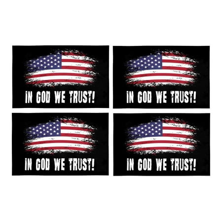 

MKHERT Grunge American Flag with Slogan in We Trust Placemats Table Mats for Dining Room Kitchen Table Decoration 12x18 inch Set of 4