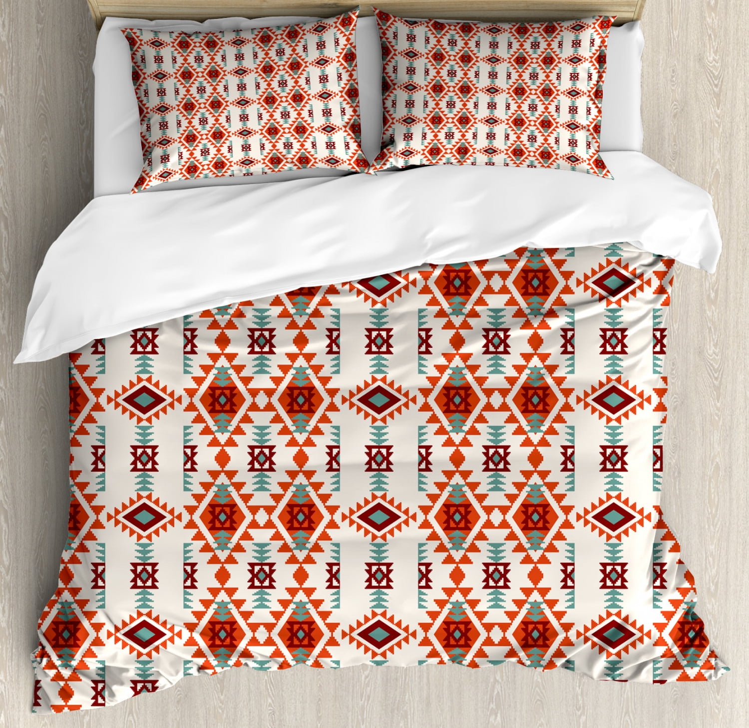 Southwestern King Size Duvet Cover Set, Folkloric Aztec Triangle