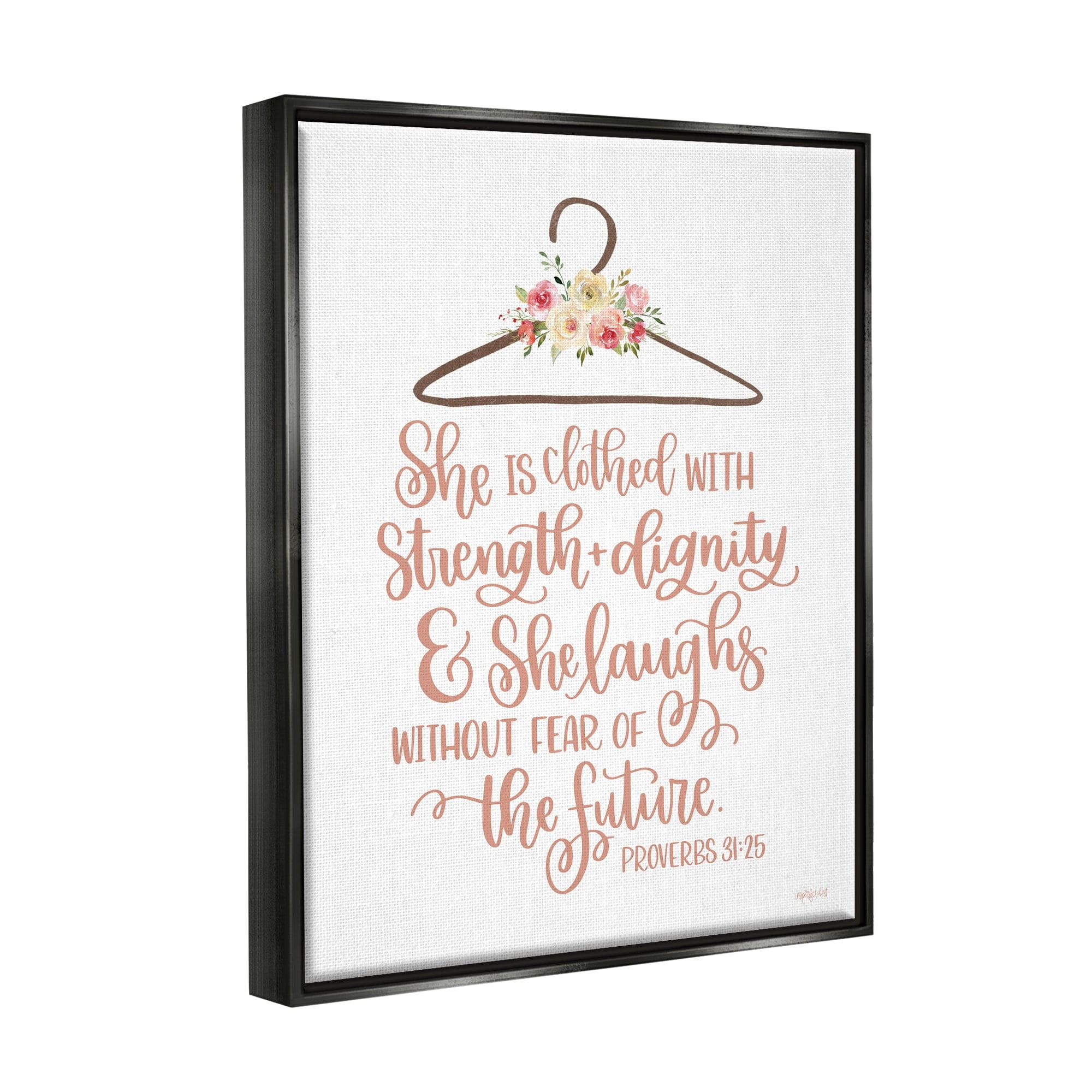 Stupell Industries Proverbs Verse Uplifting Religious Calligraphy Floral Design Graphic Art Jet Black Floating Framed Canvas Print Wall Art, Design by Imperfect Dust