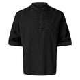 thumbnail image 4 of Boys Shirts Boys Henley Loose Fit Short Sleeve Shirt Solid Mandarin Collar Lightweight Casual Top Kids Black 10 Years-11 Years, 4 of 4