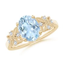 ANGARA Natural Vintage Style Oval 1.5 ct Aquamarine Ring with Diamonds in 14K Yellow Gold for Women (Size-9x7mm) | March Birthstone, Anniversary, Jewelry Gift for Women | Natural Aquamarine Ring