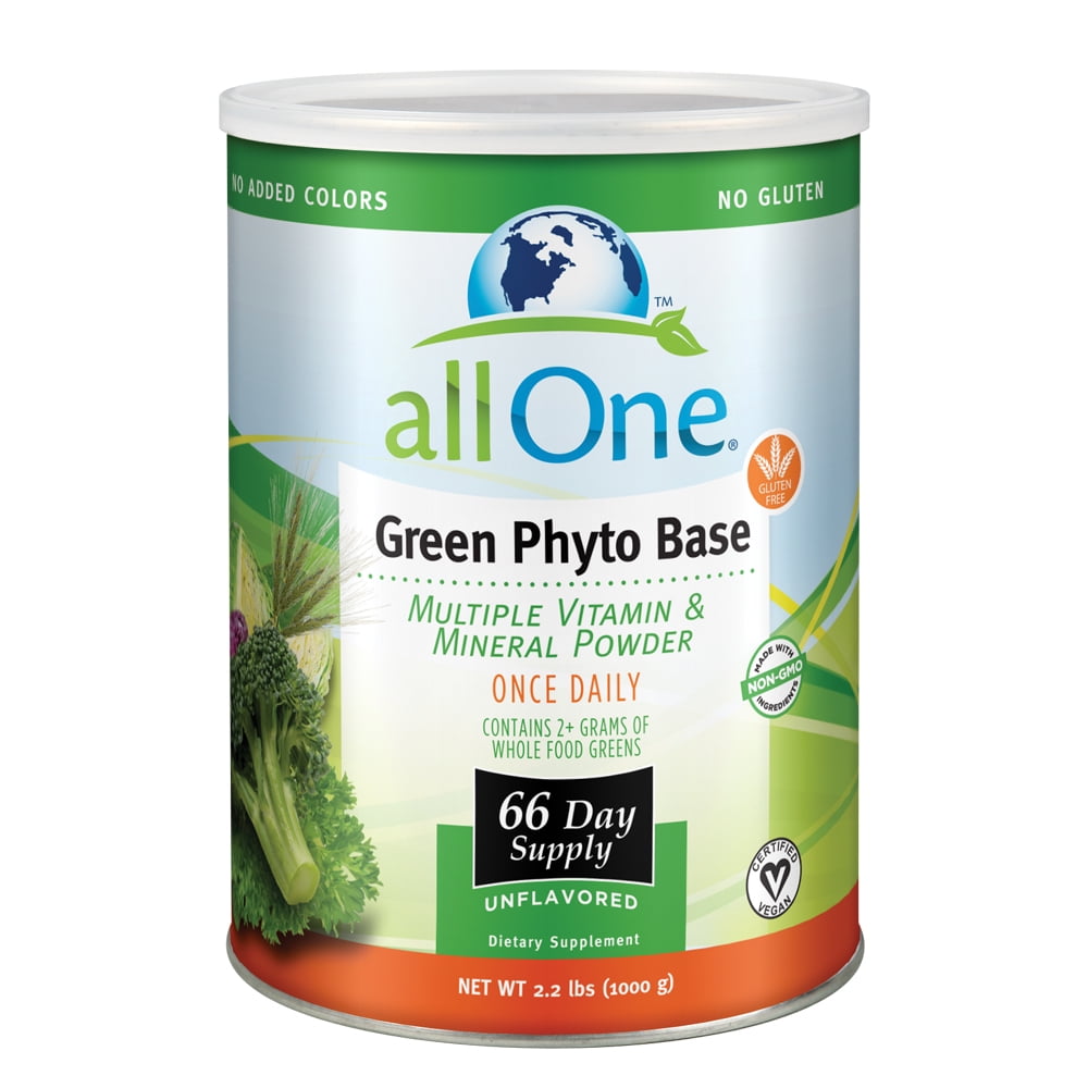 Allone Green Phyto Base Multiple Vitamin And Mineral Powder Unflavored With Wholesome Greens Rice Protein Non Gmo No Gluten 66 Servings Walmart Com