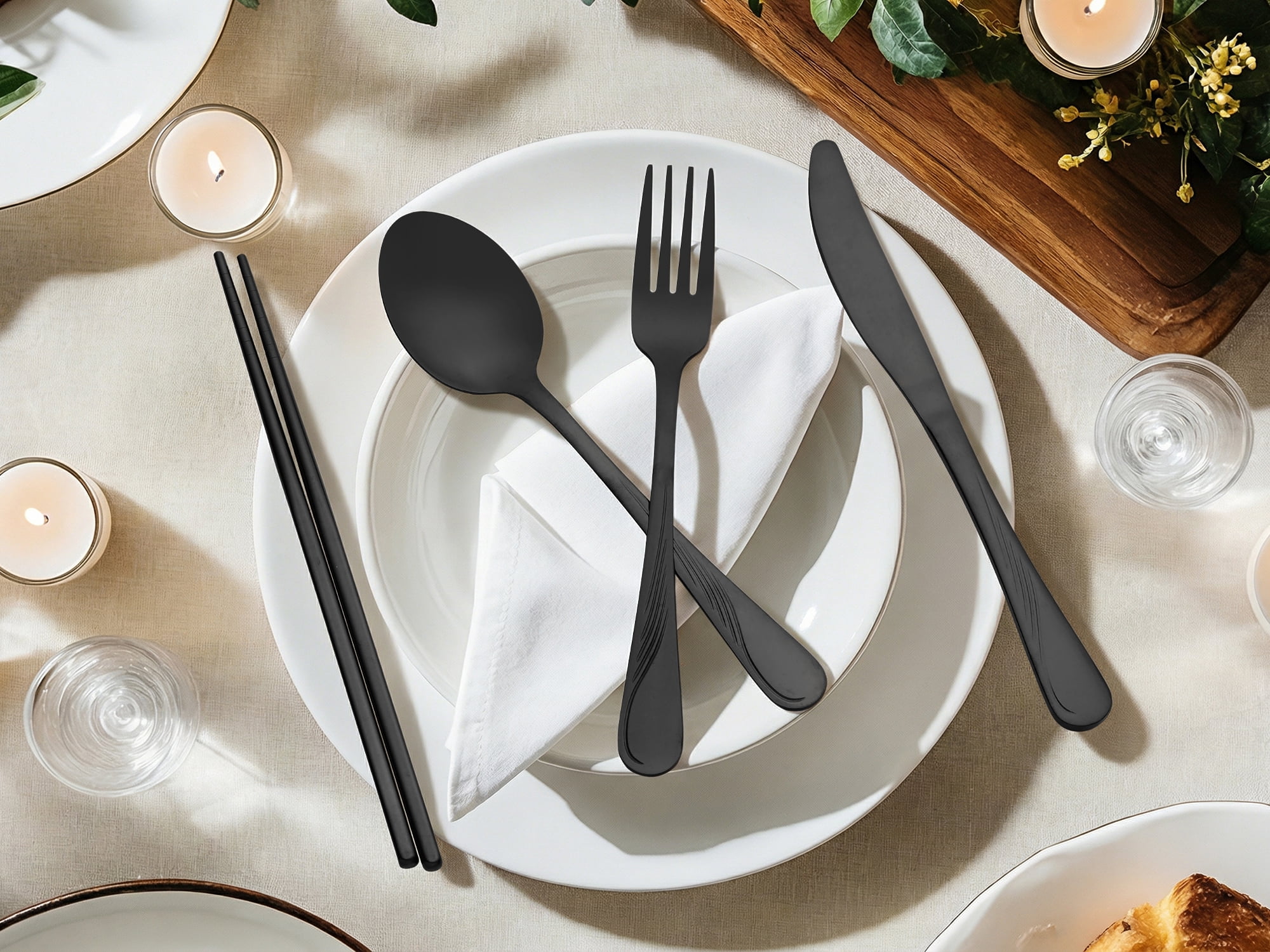 Unique Bargains Sleek and Stylish Durable Stainless Steel Flatware Set Black 4pcs