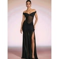 thumbnail image 3 of V Neck Bridesmaid Dresses Pleated Chiffon 2025 Off Shoulder Flowy Formal Evening Wedding Guest Dress with Slit Black L, 3 of 6