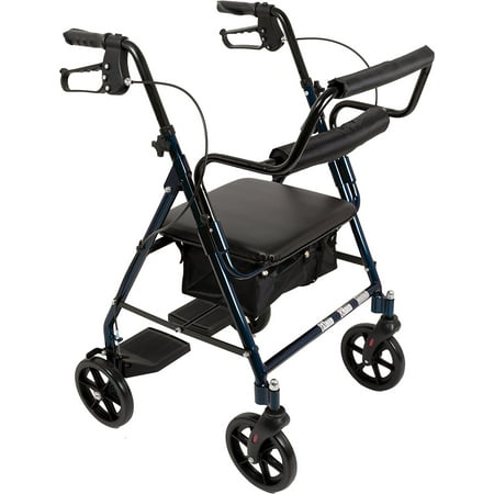 250 Double Seat (ProBasics Transport Rollator with Padded Seat, Blue, Easy Folding System, 8 Inch Wheels, Weight Capacity: 250)