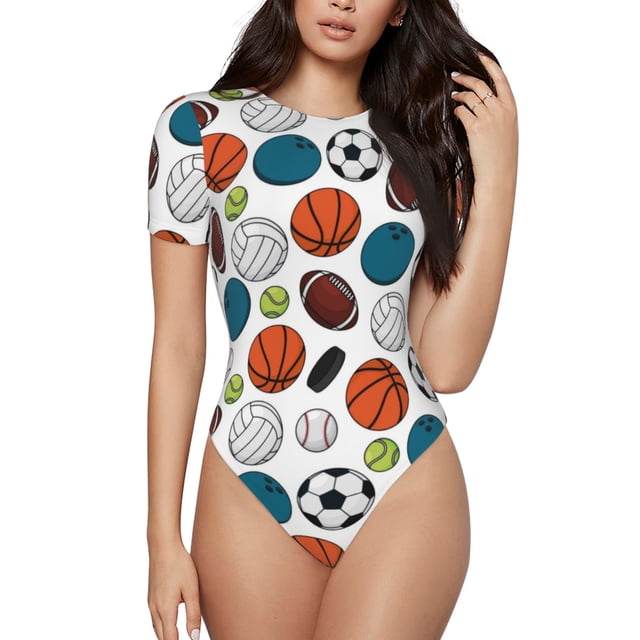 Fotbe Color Balls Body de Mujer con Cuello Redondo y Mangas Cortas, Sin Mangas Ajustado, Suave, Cómodo y Básico-X-Large