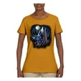 thumbnail image 2 of American Flag Howling Wolf Animal Lover Womens Graphic T-Shirt, Gold, 2XL, 2 of 3