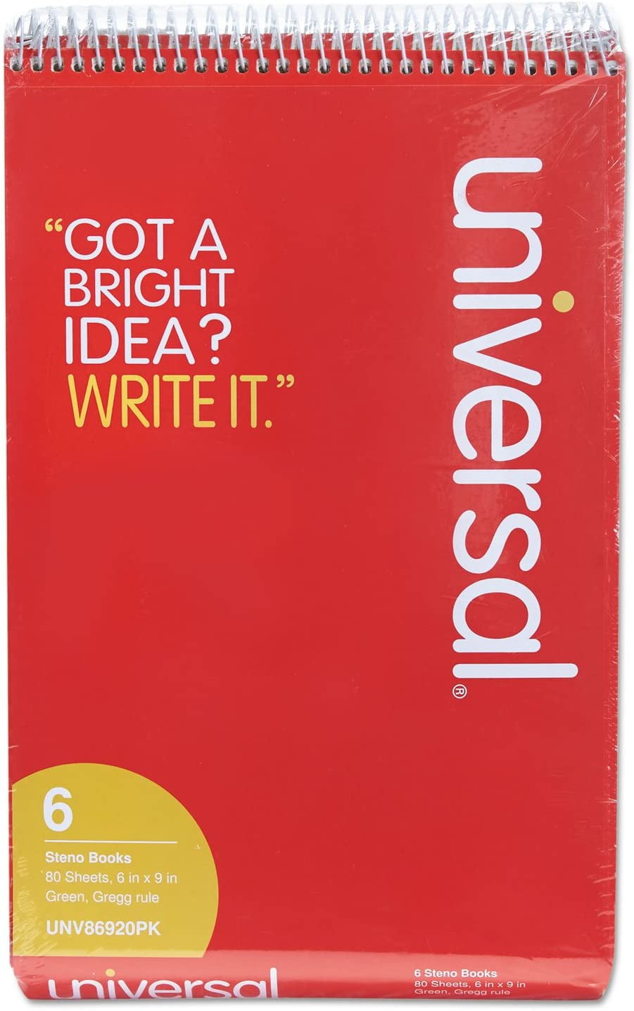 Universal 86920PK Steno Book, Gregg Rule, 6 x 9, Green, 80 Sheets/Pad, 6 Pads/Pack
