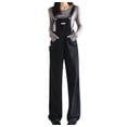 thumbnail image 2 of LOVZFMLL Pantalon pour Femme, Taille Haute Polyvalent Jambe Droite Ajustée Polyvalent Pantalon Court Noir, m, 2 of 8