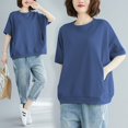 thumbnail image 3 of Camisetas de mujer de color sólido, verano 2023, camisetas de manga corta, camisetas holgadas informales de gran tamaño con cuello redondo para mujer, 3 of 5