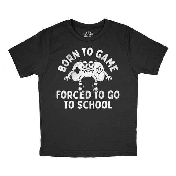 Youth Funny T Shirts Born to Game Forced to Go to School Sarcastic Graphic Novelty Tee for Young Kids