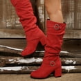 thumbnail image 7 of Rotm Cowboy Boots for Women Womens Mid Knee High Boots Chunky Heel Slouchy Metal Buckle Side Zipper Fashion Winter Shoes Red,7, 7 of 7