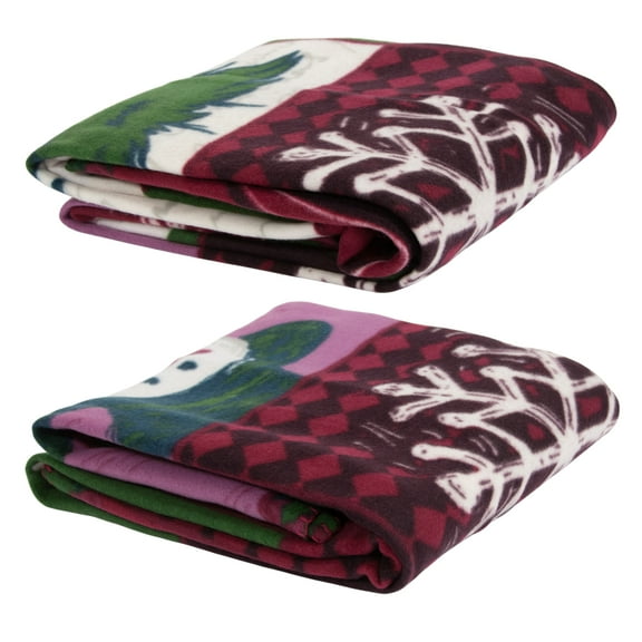 Christmas Collage Fleece Throw Blanket 2pc Set in Red and Green, 50 x 60-inch