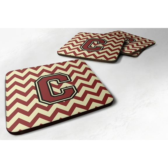 Letter C Chevron Maroon and Gold Foam Coaster Set of 4