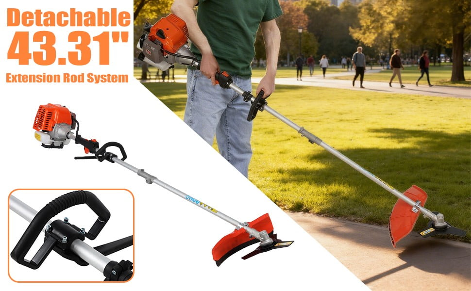 Floseru 5 in 1 Gas Powered Weed Eater,Cordless Multi Functional Lawn Mower Hedge Trimmer Brush Cutter Pruning Tool 2-Stroke Brush Cutter, Handheld Chainsaw Hedge Pruner