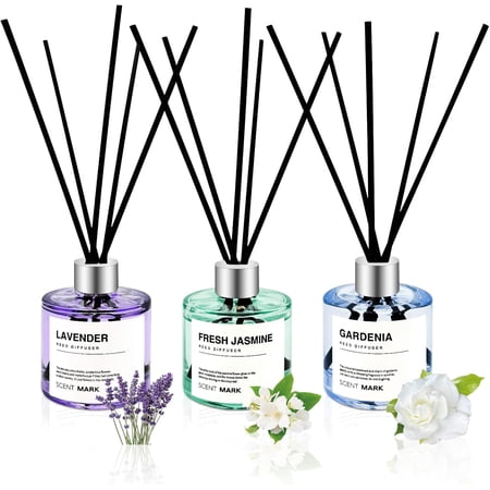Reed Diffuser Set of 3 Pack 50ML Lavender Jasmine Gardenia Scented Oil Diffuser with 5 Sticks Home Fragrance Reed Diffuser for Bedroom Bathroom Office (Lavender/Jasmine/Gardenia)
