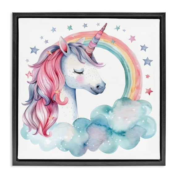 Stupell Industries Bohemian Starry Rainbow Unicorn Black Floating Frame Canvas Art, 18 x 18, by Creative Studio