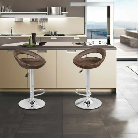 Modern Wicker Bar Stools Zeny Patio Pub Swivel Wicker Barstool Hydraulic Adjustable Chiars Indoor/Outdoor Modern Sleek Style Rattan Bar Stools w/Gas Lift 25-34 inch - Open Back and Chrome Steel Footrest, Set of 2 ()