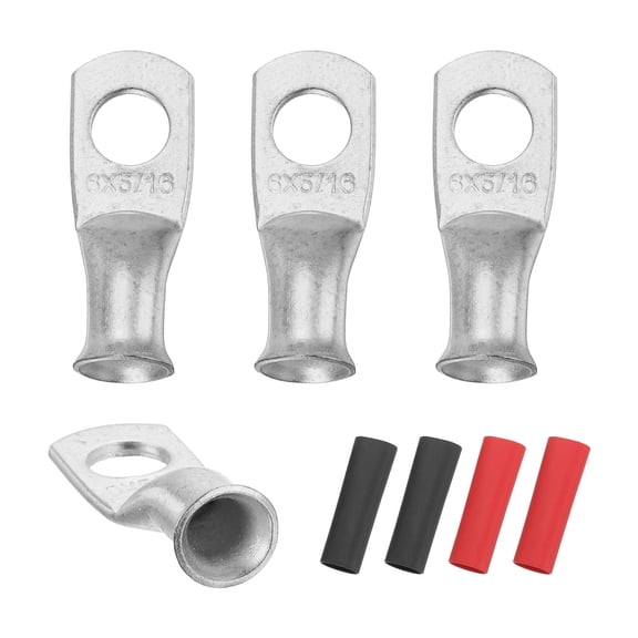 4 Pcs 5/16" Stud 6AWG Battery Lugs Ring Terminal with 4pcs Heat Shrink, Silver