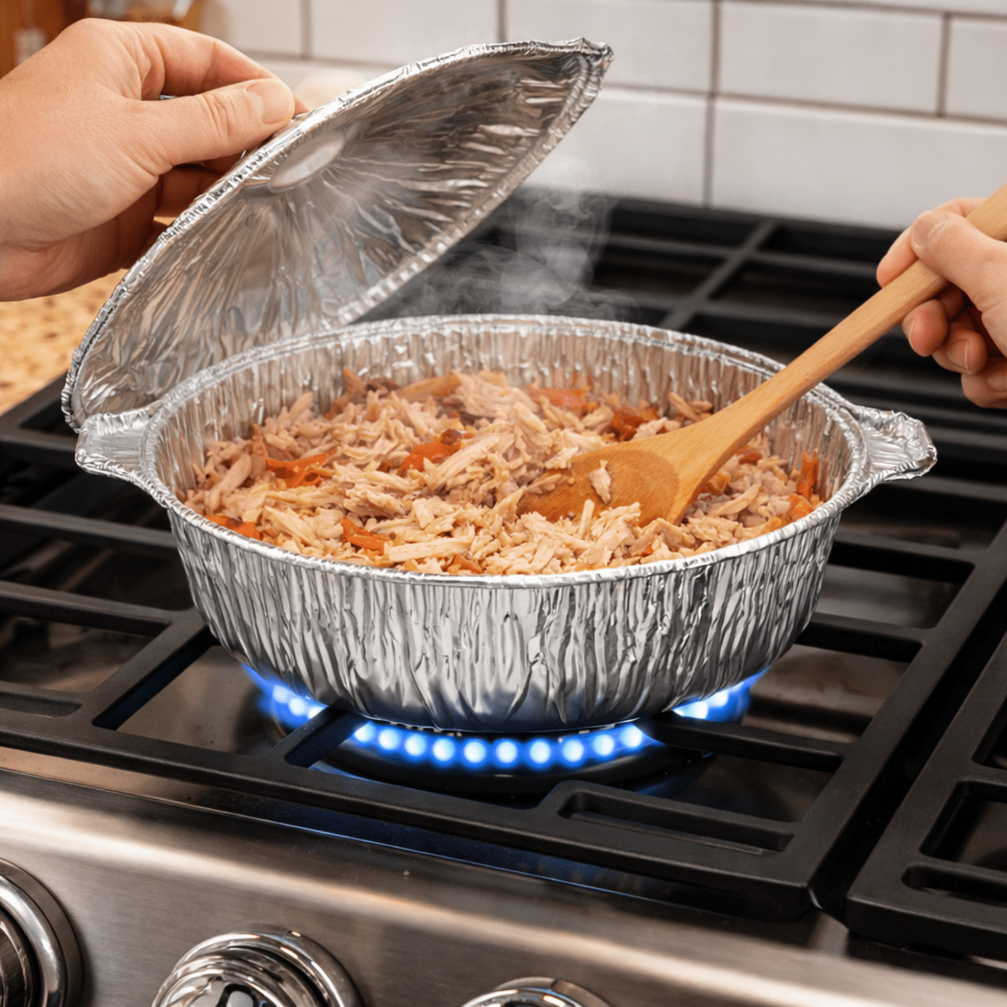 Jet Foil Disposable Aluminum 4Qtz, Medium Pot With Lid Good to use