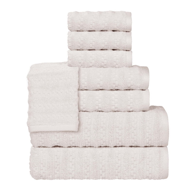 Superior Zuma Waffle Textured Stripes Cotton 8 Piece Towel Set, Zero Twist Absorbent Towels, Silver