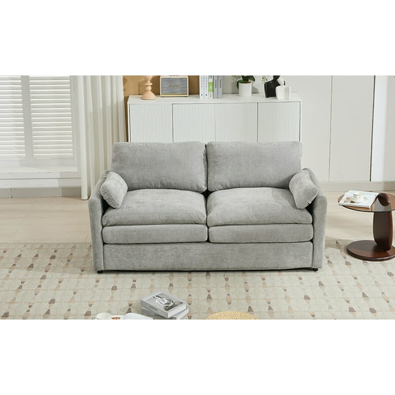68.1" Light Grey Chenille Loveseat Sofa - Plush Double Cushion Cloud Couch for Living Room, Ergonomic Curved Arms, Deep Seating, Modern Design