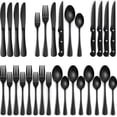 thumbnail image 1 of Juego de cubiertos negros de 24 piezas con cuchillos para carne, juego de cubiertos negros para 4, juego de cubiertos de acero inoxidable de grado alimenticio, juegos de utensilios con acabado de, 1 of 6