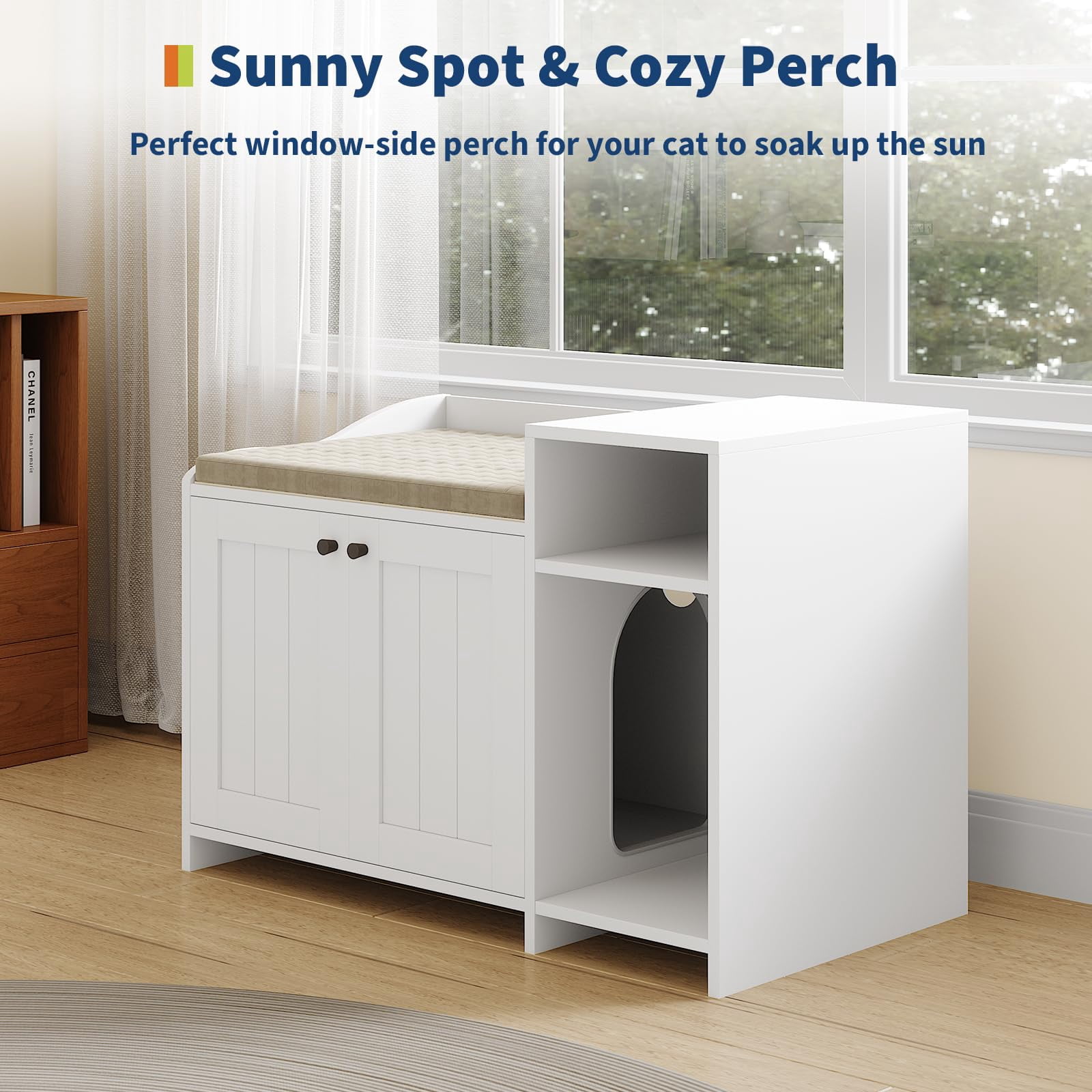 Soonbuy Cat Litter Box Enclosure Furniture, Hidden Litter Box Cabinet, Indoor Wooden Cat Washroom with Storage, Pet House, Dog Proof Hideaway Kitty Covered Litter Box Enclosure