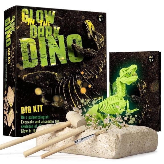 Piano Potato Glow in the Dark T-Rex Dino Dig Kit for Kids, STEM Archaeology Excavation Toy with Skeleton & Tools, Gift for Boys & Girls Ages 6 