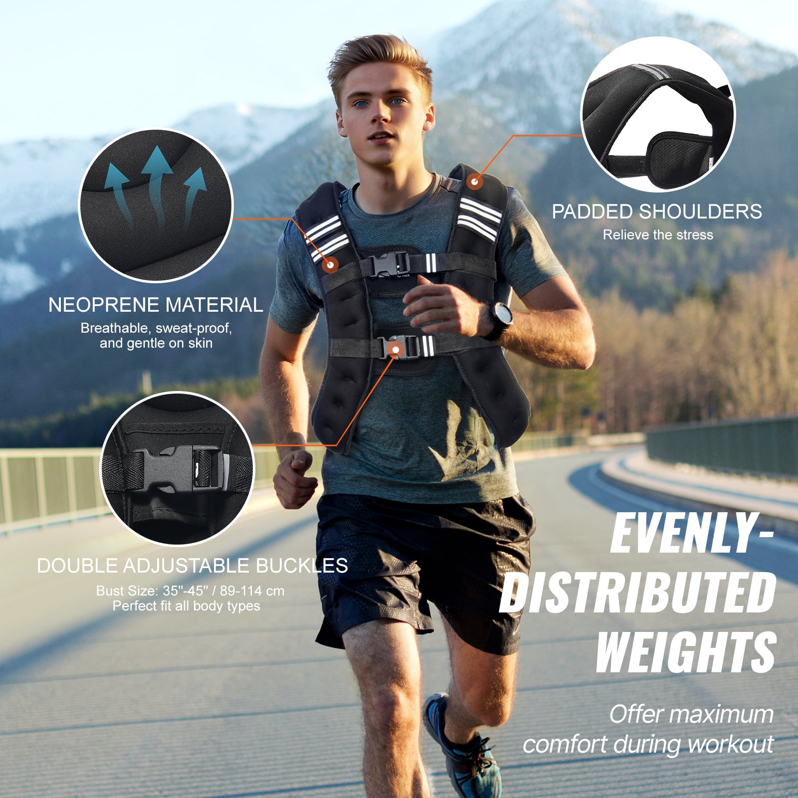 VEVOR Weighted Vest, 12 lbs Weight Vest with Reflective Stripe, Adjustable Buckle Body Weight Vest for Men Women, Workout Equipment for Strength Training, Running, Jogging, Fitness
