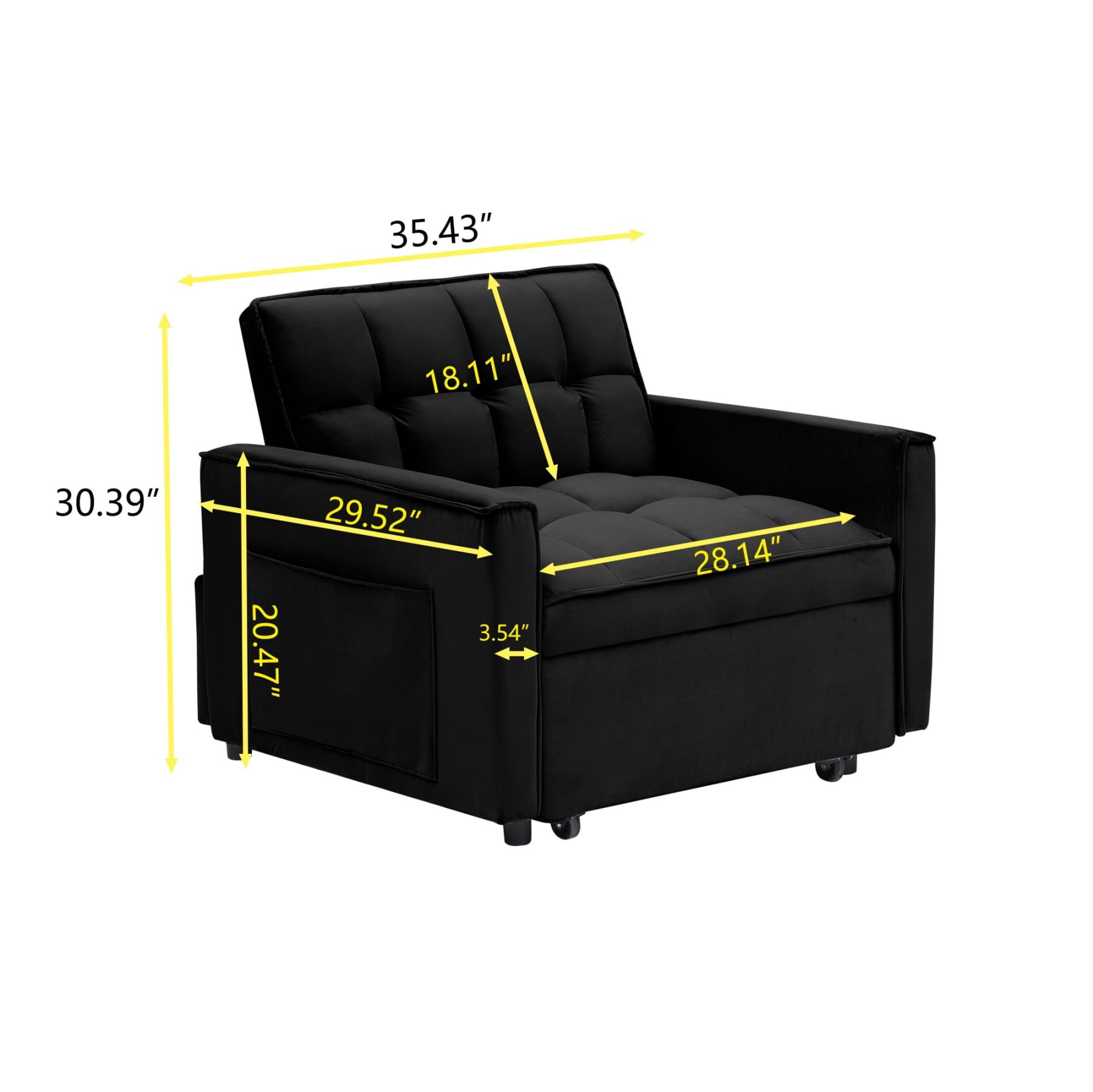 3-in-1 Convertible Sofa Bed Chair, Adjustable Recliner Sleeper Couch for Small Spaces Living Room Office, Black