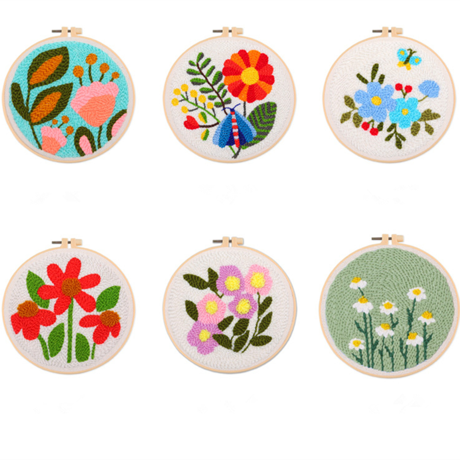 Historyli Go5H Punch Needle Kits For Beginners, Flower Punch Needle Embroidery Starter Kits With Punch Needle Fabric, Embroidery Hoops And Yarns, Washable Fabric